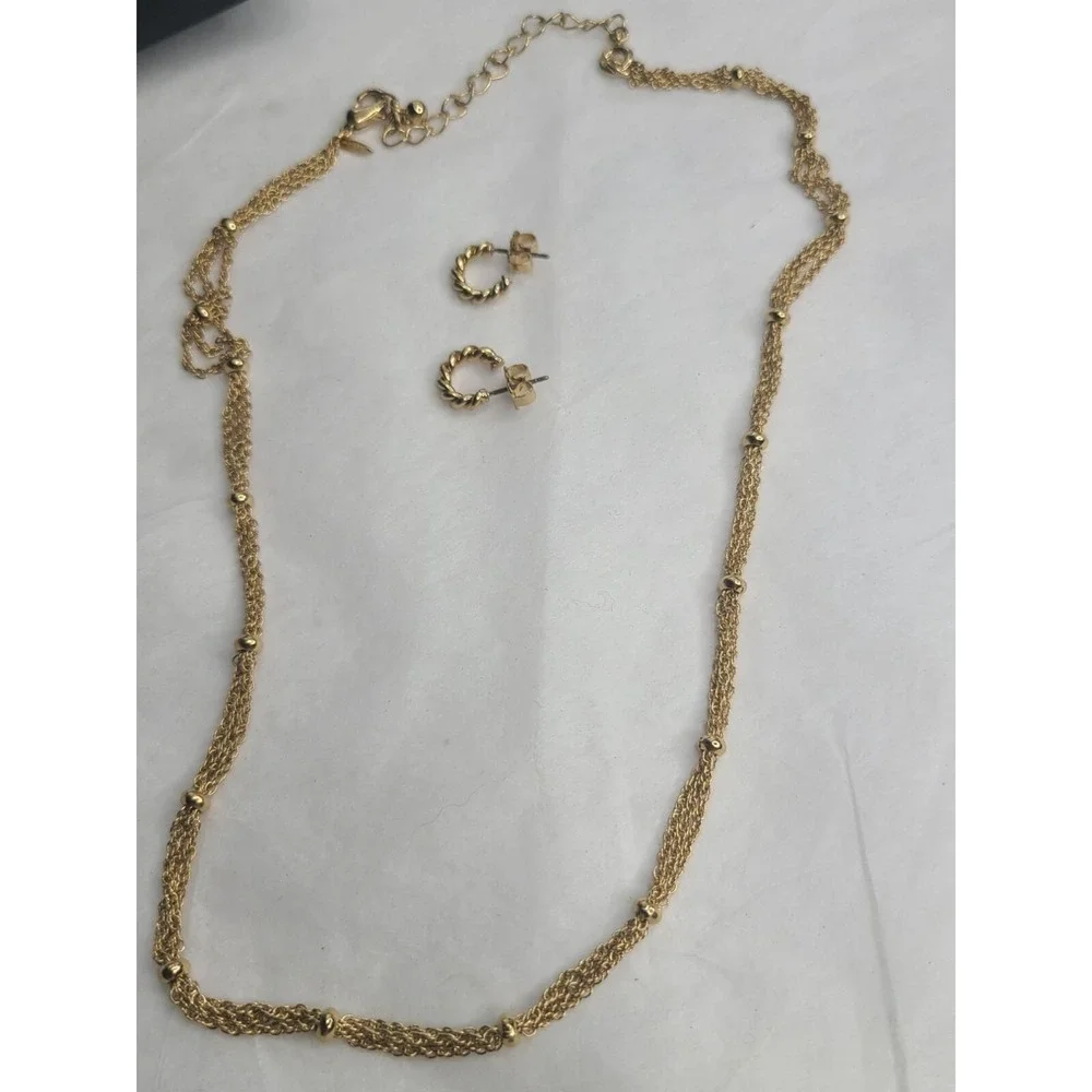 Vintage Avon Goldtone Multi Strand Necklace & Earring Set With Twisted Design - Picture 6 of 6